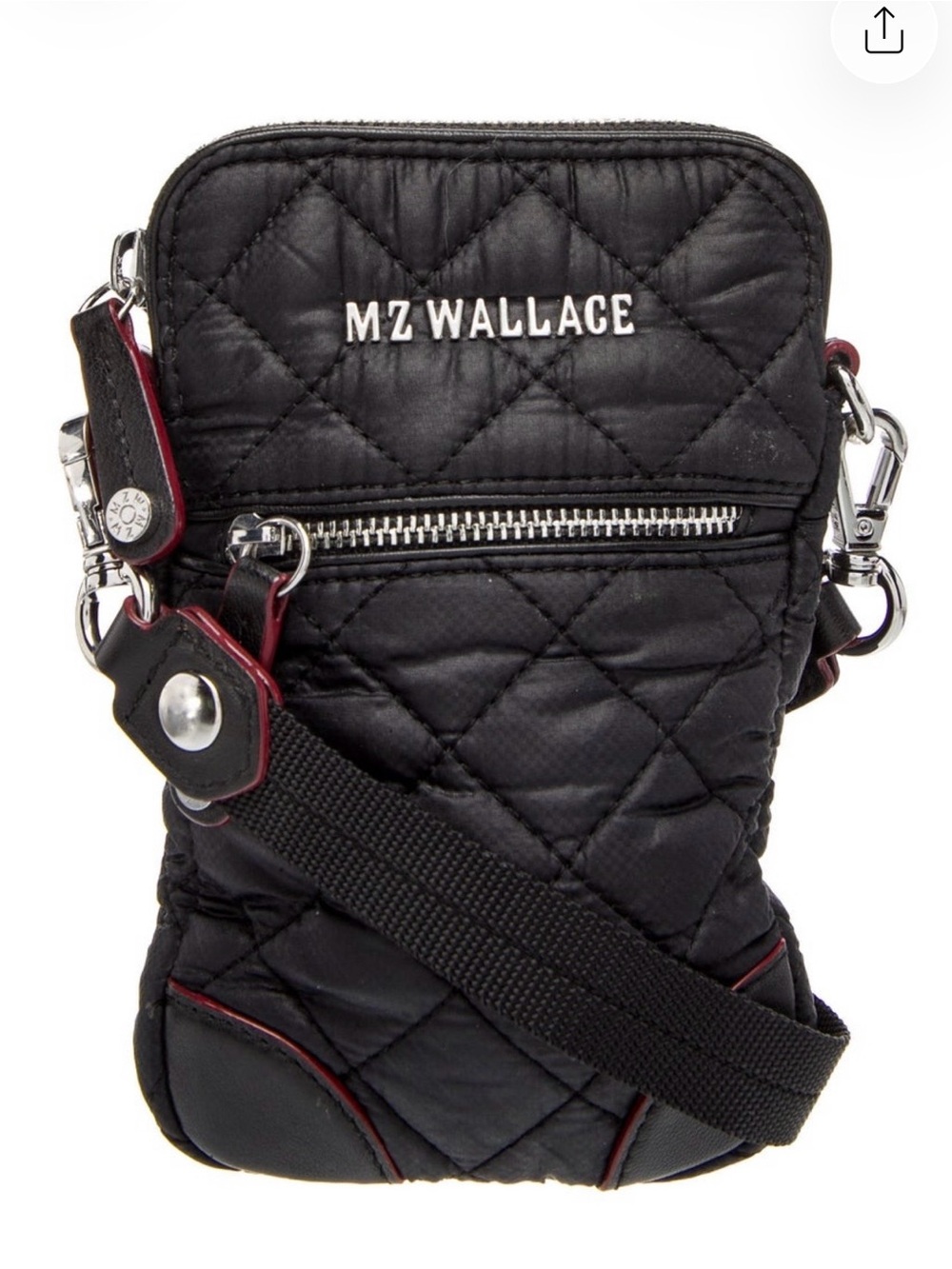 MZ Wallace Black Quilted Crossbody Bag with Red Trim